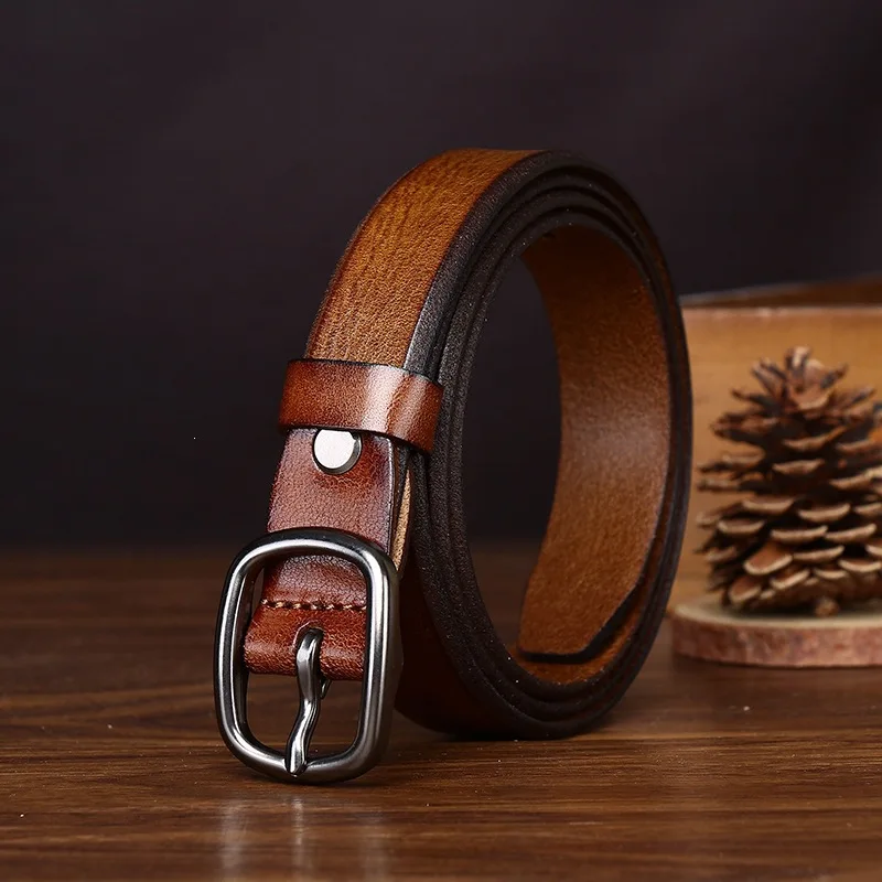 2.4CM Pure Cowhide High Quality Genuine Leather Thin Belts for Women Brand Strap Vintage Jeans Cowboy Leisure Needle Buckle Belt