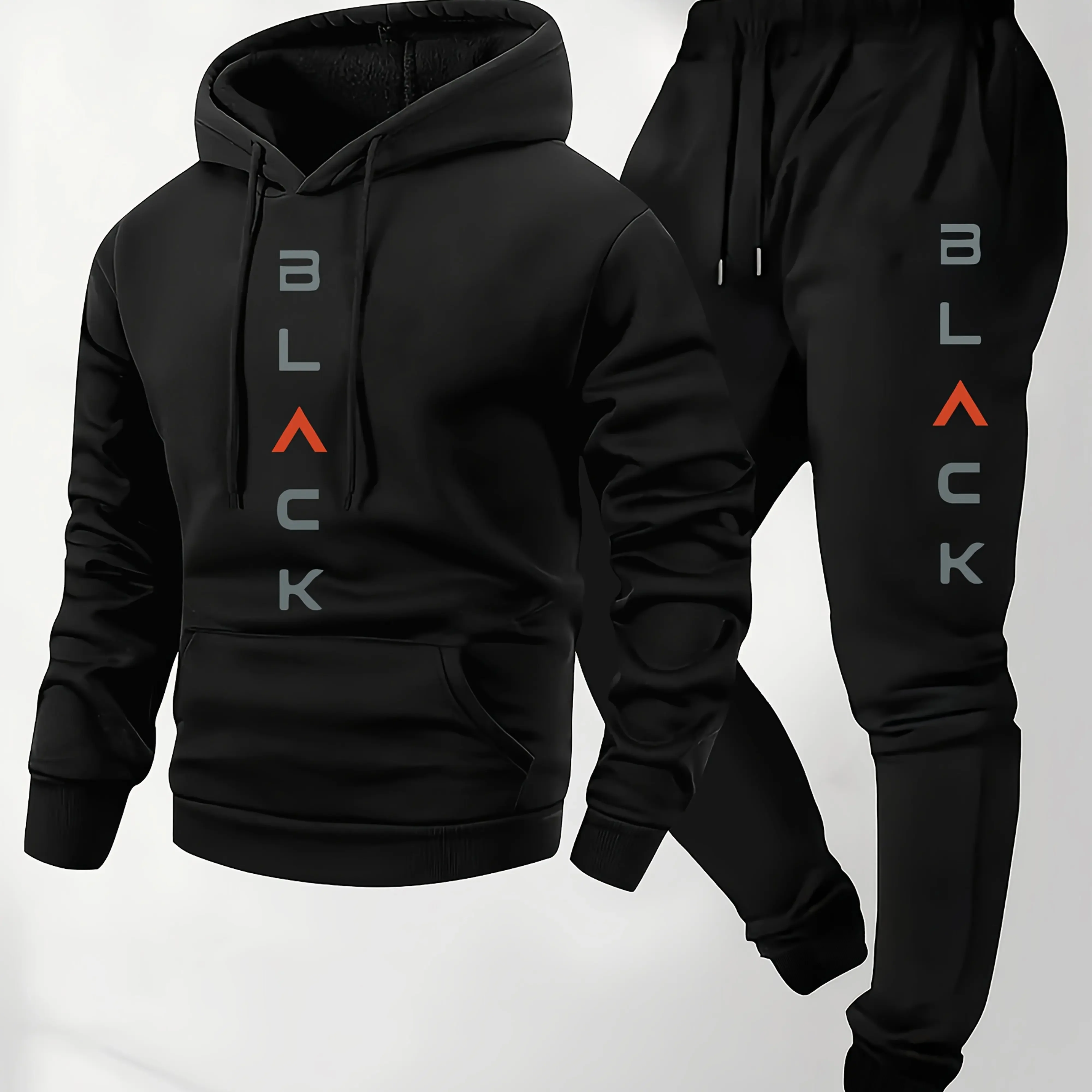 Mens soft comfortable Boston print hooded sweatshirt sweatpants set eco-friendly thin velvet warm autumn winter hoodies