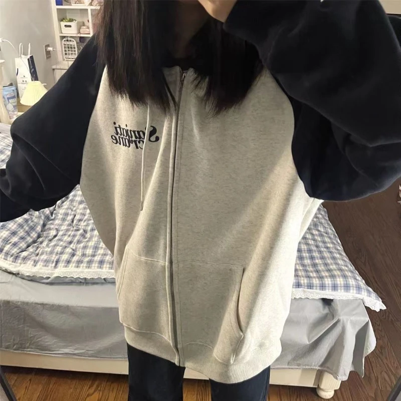 Deeptown Vintage Hoodies Women Casual Korean Preppy Style Oversized Basic Zip Up Sweatshirts Autumn Chic Female Harajuku Fashion