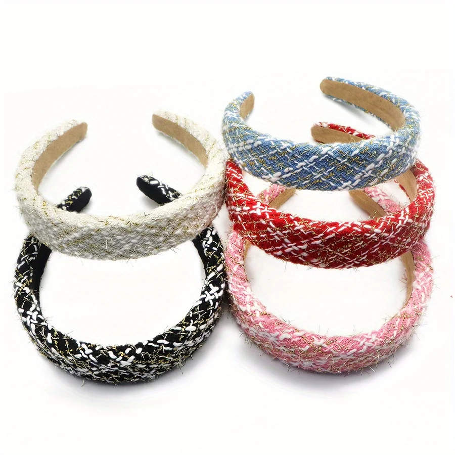 Plaid Wide Weave Sponge Hairband Thick Hairband Women Girls Sweet Headband Elegant Hair Hoop Makeup Headwear Hair Accessory