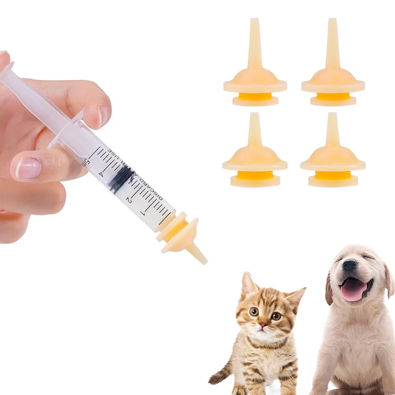 Pet Nursing Silicone Nipple with Syringes, Kitten and Puppy Feeding Pacifier, Small Animals Squirrels Rabbits Feeding Nipple