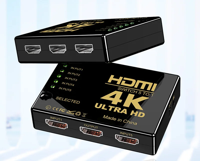 Interruptor HDMI 3D HD 1.4b 4K, conmutador de vídeo, divisor 1080P, Control remoto IR inalámbrico, Cable de alimentación USB para PC La, 5 entradas a 1 salida