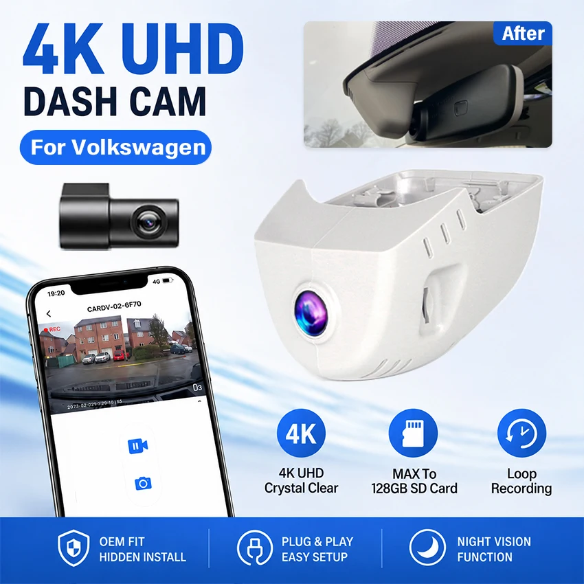 Dash Cam, 4K 2160P Car DVR For Skoda Enyaq 2020 2021 2022 2023 2024 2025 2026 for Skoda Elroq 2025 WIFI APP Connect Night Vision