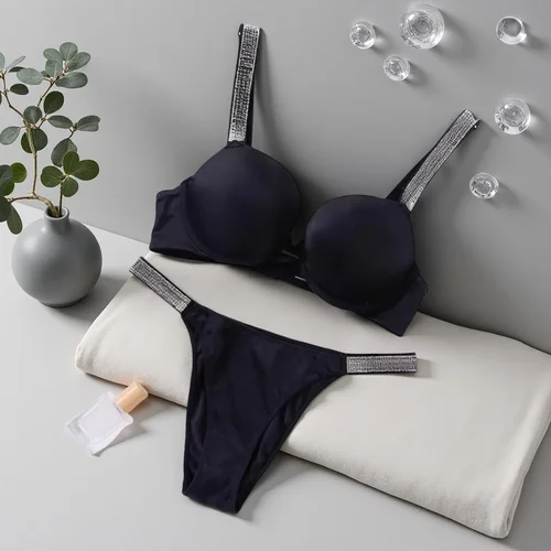 Imagen 2 del producto Conjunto de bragas y sujetador en V para mujer, Bralette de realce de encaje, lencería transpirable cómoda sin costuras, ropa para el hogar, conjunto de lencería, conjunto de ropa interior