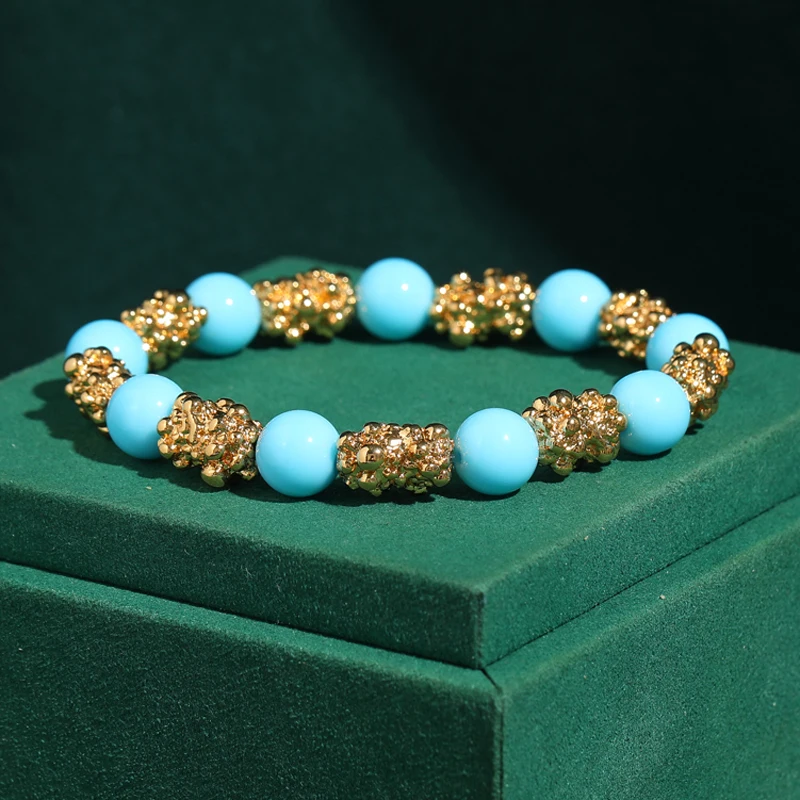 

Vintage Blue Glaze Bracelet Charms Antique Gold Color Bead Flower Jewelry Luxury Female Accessories New Trend Wedding Decoration