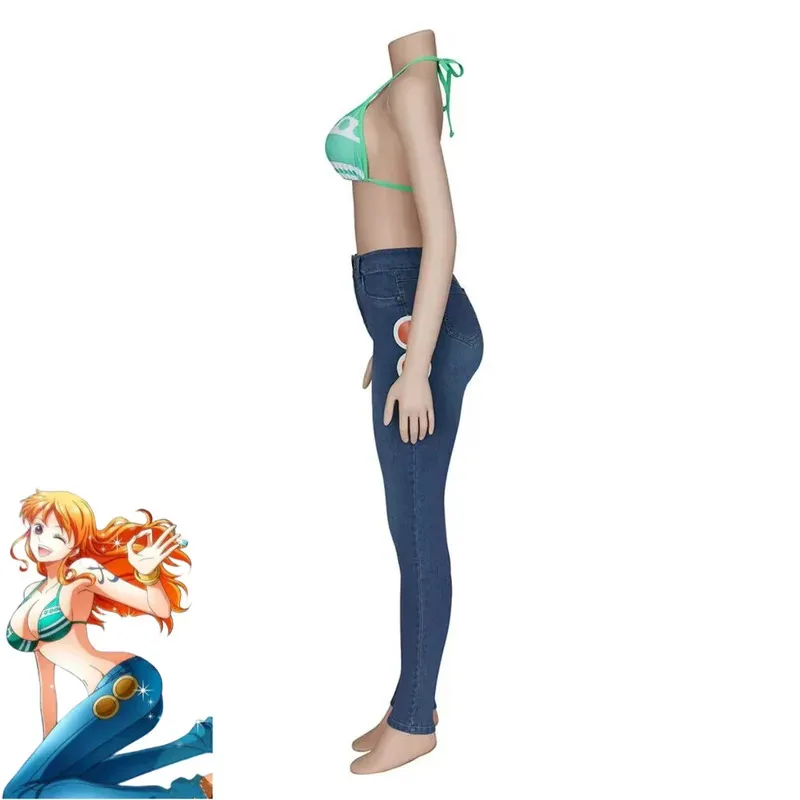 Anime Nami Cosplay Costume Wano Kuni Country Skinny Jean Tube Tops Swimsuit Wig Woman Sexy Summer Day Beach Party Suits;2k,j'x.8