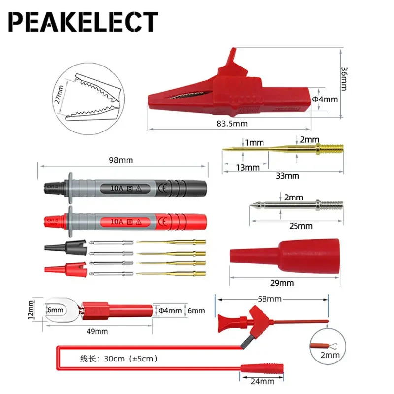 Peakelect P1600 series High Quality Multimeter Test Lead Kit BNC-Test Cable Test Probe IC Test Hook Automotive Repair Tool Set