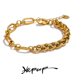 Yhpup Fashion Stainless Steel Metal Chain Statement Bracelet Bangle 18K Gold Waterproof Plated Jewelry Bijoux Femme