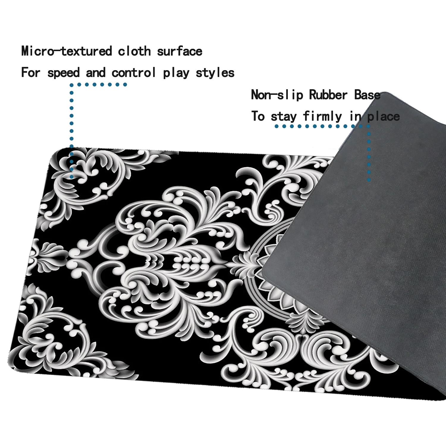 Retro Style Big Mouse Pad Large Computer Keyboard Pad Black and White Flower Game Mousepad Non-Slip Office Desk Mat Gaming Pad