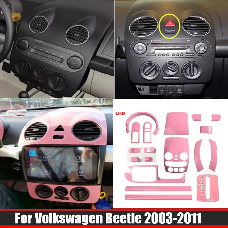 

LHD For Volkswagen Beetle 2003-2011 ABS Pink look Center Control Panel window swtich door handl bowl Cover Interior Accessories