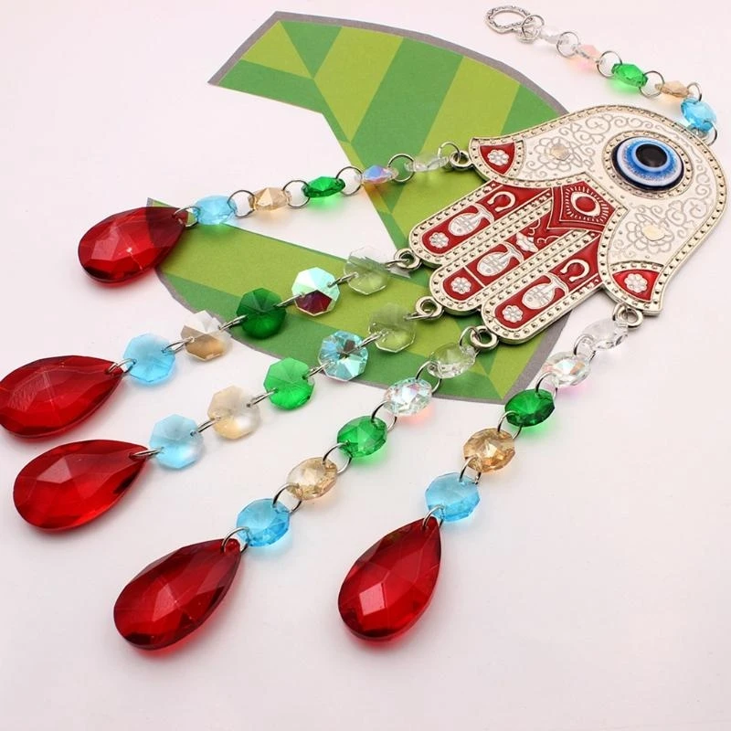 KX4B Turkey Blue Evil Pendant Hand for Palm Red Hands for Palm Shaped Water Drop Pendant for Home Office Bedroom Living Room