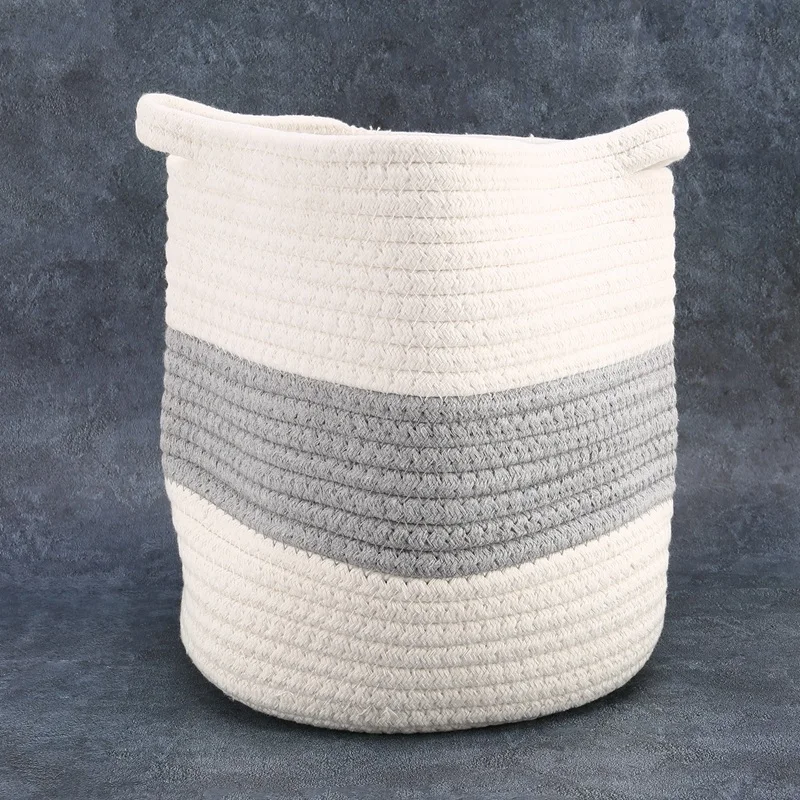 Cesta de plantas de cuerda de algodón para plantas en macetas, cesta de almacenamiento tejida, macetas para plantar suelo interior con asas, decoración del hogar