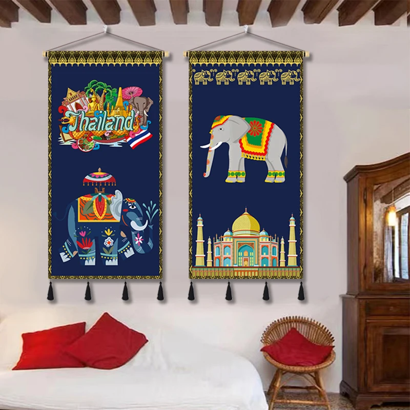 タイの生地の装飾吊り絵タイのレストランヨガスタジオの人々