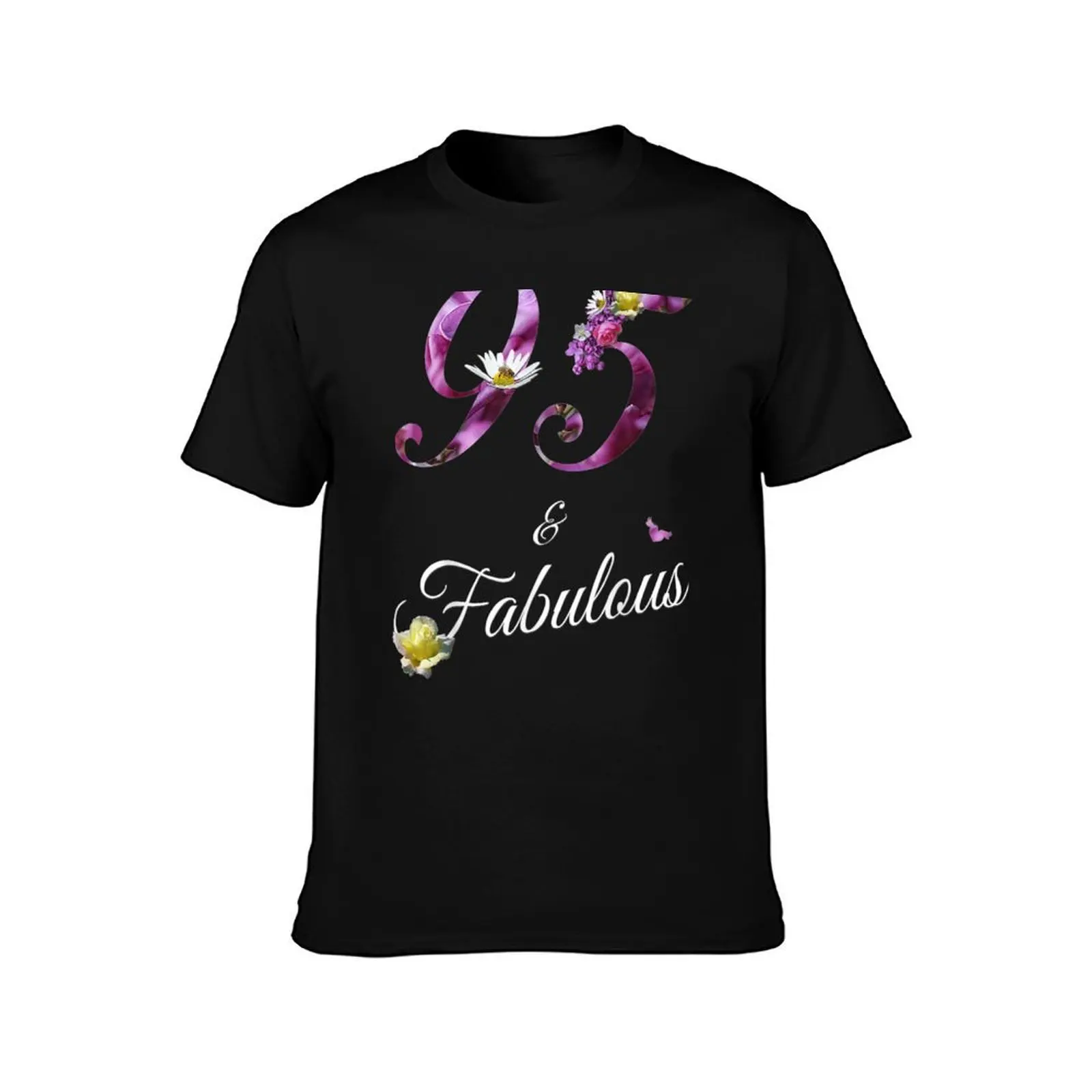 95 & ファビュラス 95 歳 Tシャツ花柄 1925 95Th Tシャツ面白い tシャツ綿アニメ tシャツ男性用 Tシャツ