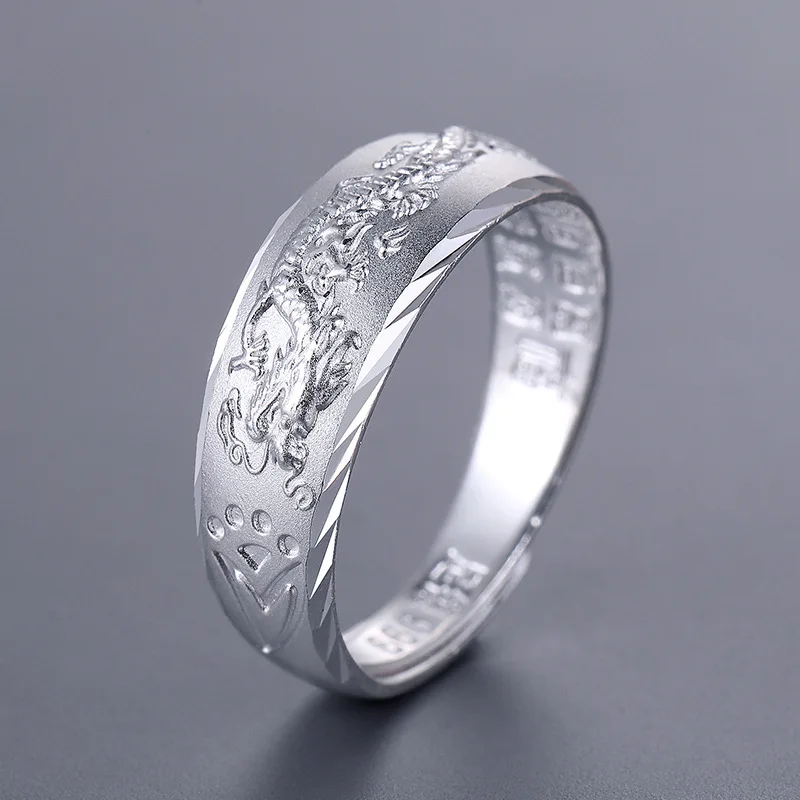 True 999 foot Silver Retro 3D Relief Dragon Domineering Personality Ring Men's Adjustable High-end Jewelry Wholesale