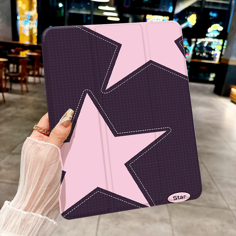 حافظة كمبيوتر لوحي ثلاثية الطي بنمط نجمة أرجوانية بسيطة لجهاز iPad pro 10/11/2020/6th/7th/8th/Air 3rd/Air 4th/9th gen/Air 5th Gen 2022/A