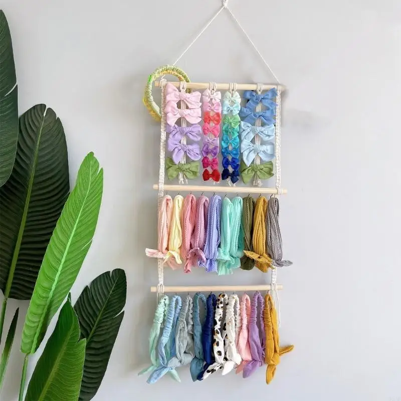 

95AE Unique Handmade Wall Art Bohemian Fringe Tapestry Baby Hairpins Rack Stand