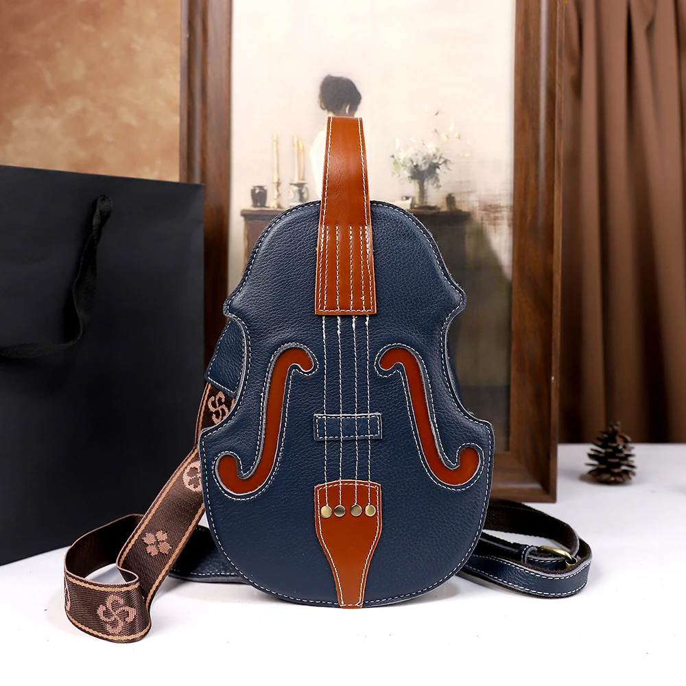 

Unique Violin Shape Crossbody Bag Retro Contrast Color Shoulder Chest Bag Trendy Casual Purse for Women