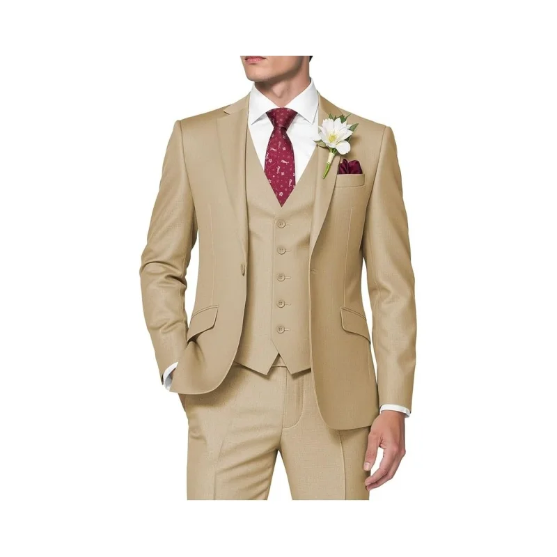 

Men's 3-Piece Suit Slim Fit Business Wedding Groomsmen Prom Suits One Button Blazer Jacket Vest Trousers Tuxedo Set