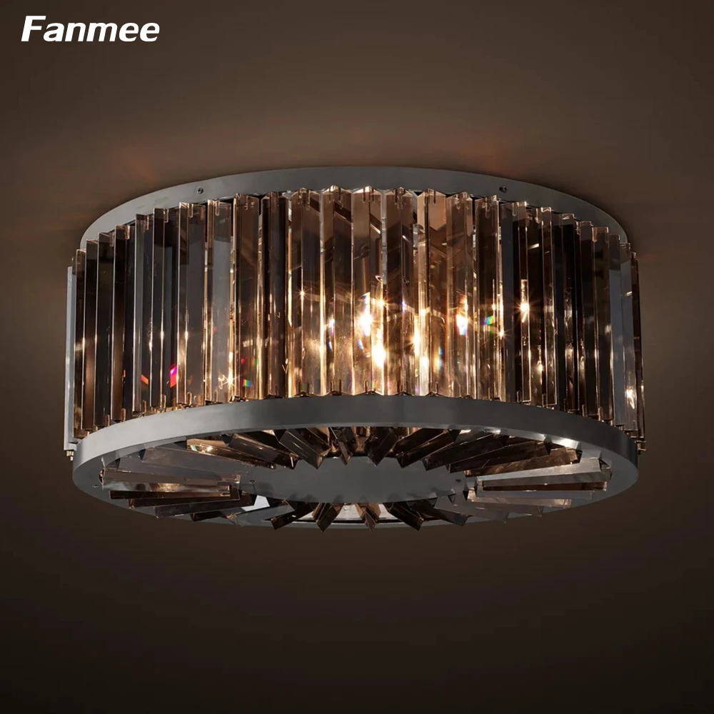 

Modern Crystal Ceiling Light for Bedroom Welles Round Flushmount Clear Smoke Cristal Ceiling Chandelier Kitchen Light Fixture