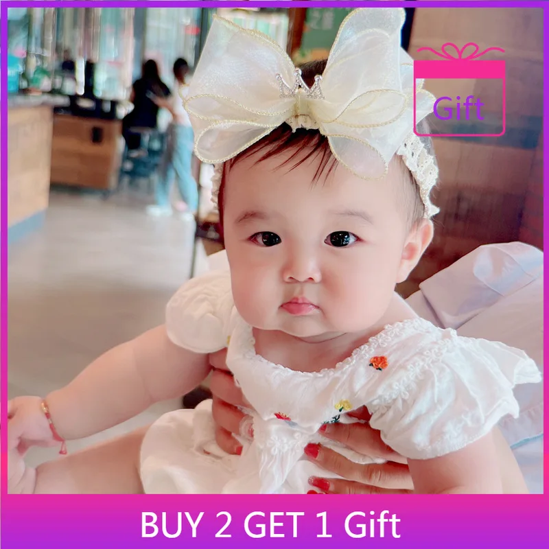 Faixa de cabeça para bebês, estilo coreano, coroa, laço grande, faixa larga para recém-nascidos, sessão de fotos, primeiro aniversário, presente mensal