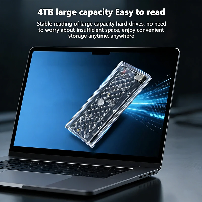 M.2 NVME/NGFF Dual Protocol SSD Enclosure Transparent Hard Drive Case USB3.2 Type C RGB Light 10Gbps Enclosure SATA SSD Adapter