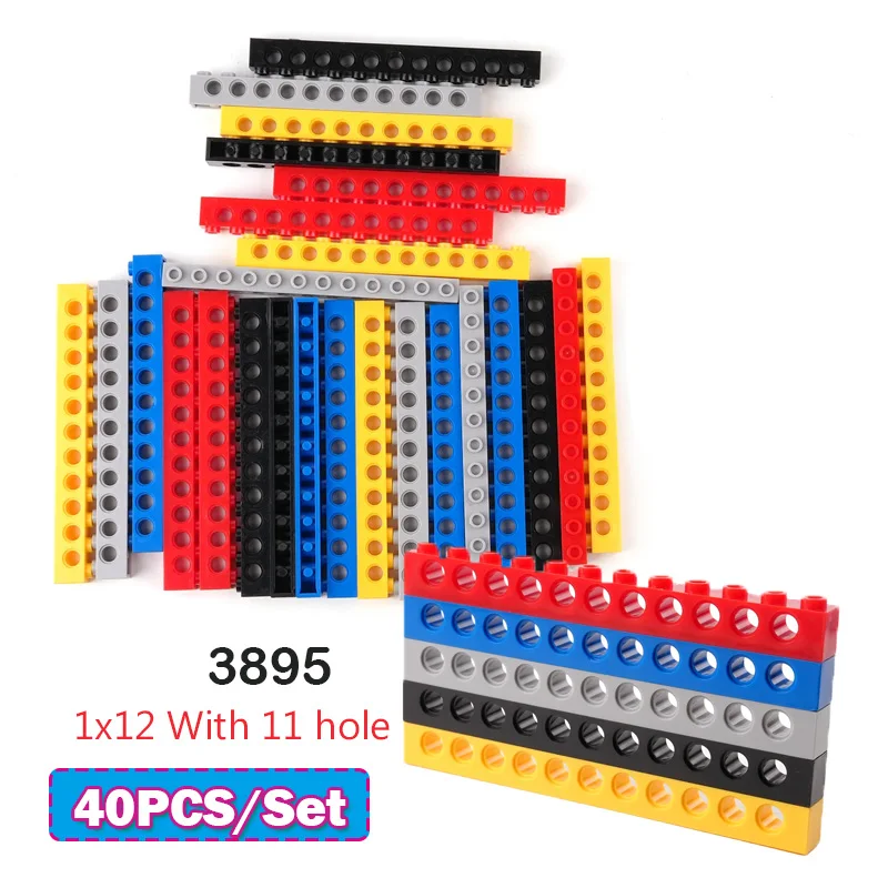 40PCS 3895 1x12 Gerade Strahl Technologie Bausteine Teile 11 Löcher Zusammengesetzt Spielzeug MOC Kleine Ziegel ersatz Zubehör