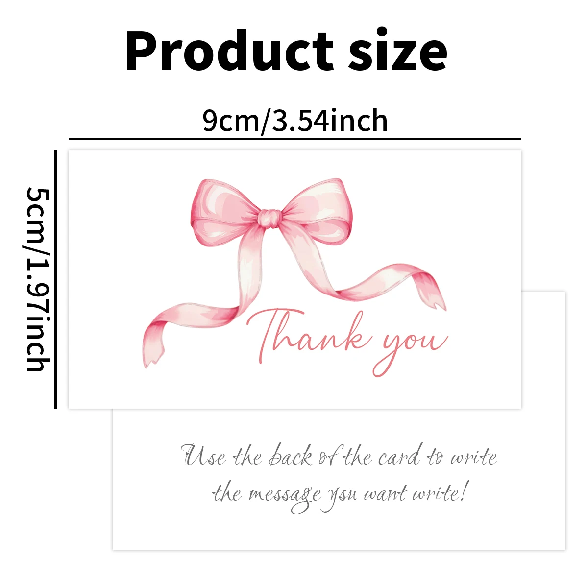 50 Stück Aquarell-Dankeskarten mit rosa-blauer Schleife, Geschenkverpackungskarten für Geschäfts- und Einzelhandelskunden, kleine Karte für leere Notizen auf der Rückseite – Detail 4