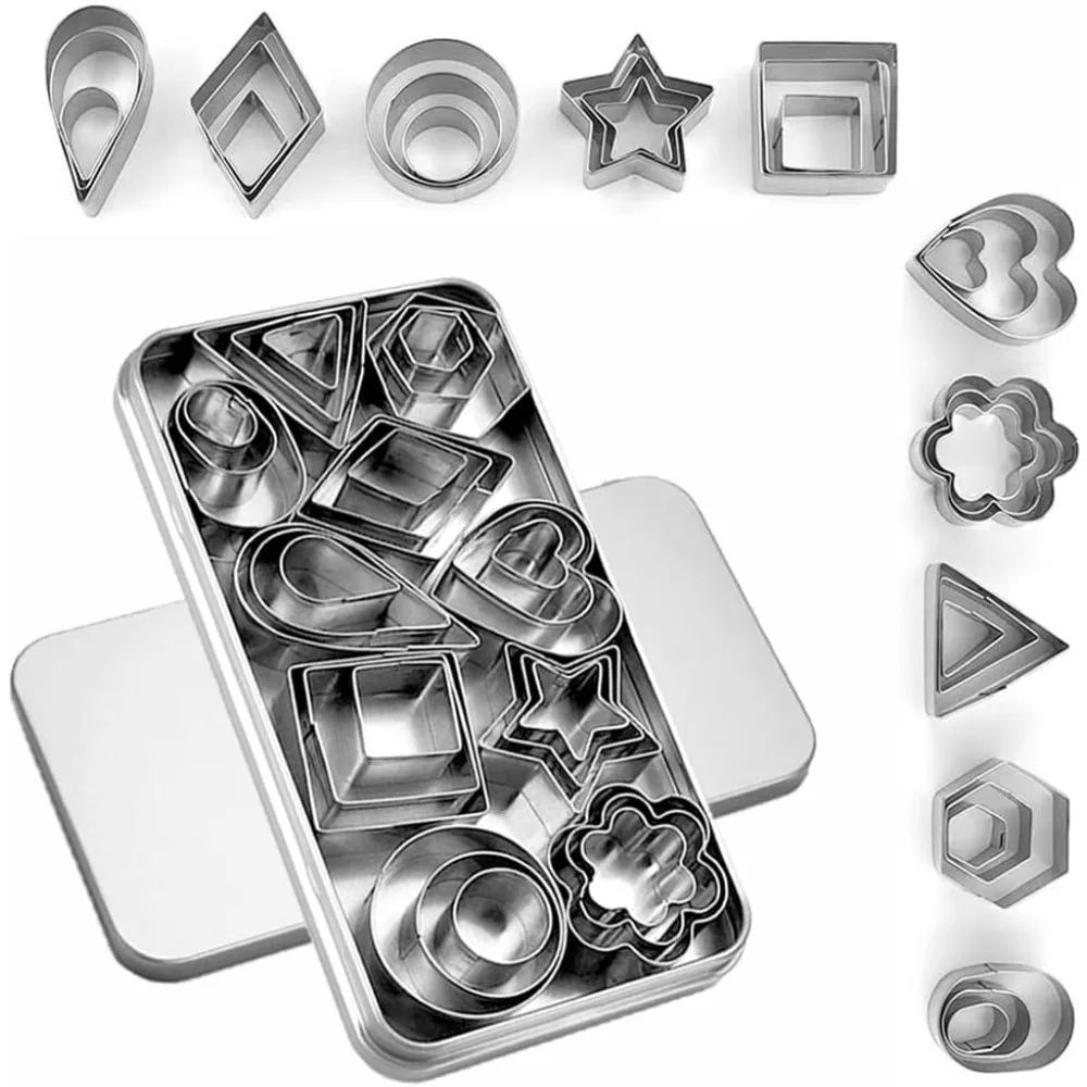 30Pcs Mini Cookie Cutter Set with Box, Small Stainless Steel Veggie Cutters, Polymer Clay Cutters for Kids