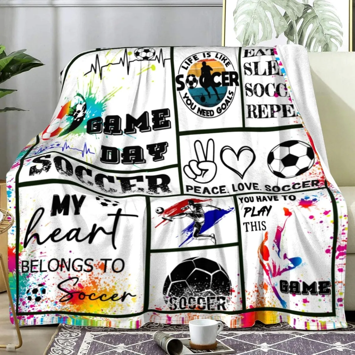 Soccer Blanket Gifts for Boys Girls Outdoor Ultra Soft Flannel Soccer Team Soccer Lovers Blankets for All Seasons