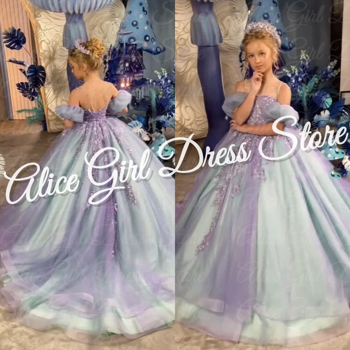 

Customized Off The Shoulder Flower Girl Dresses for Wedding Lace Appliques Princess Child Birthday Party First Communion Gowns