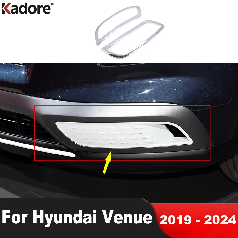 For Hyundai Venue 2019 2020 2021 2022 2023 2024 Chrome Car Front Fog Light Lamp Cover Trim Head Foglight Bezel Trims Accessories