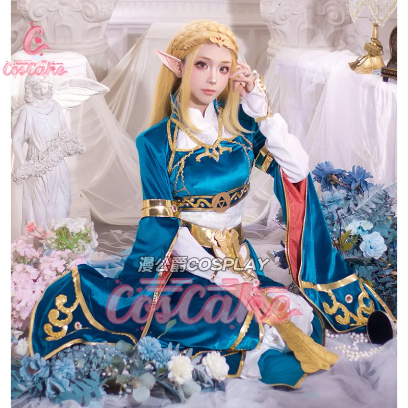 Hot game cosplay breath of the wild Princess zhotherwise cosplay dress suit women Blue long dress gown rode play costume