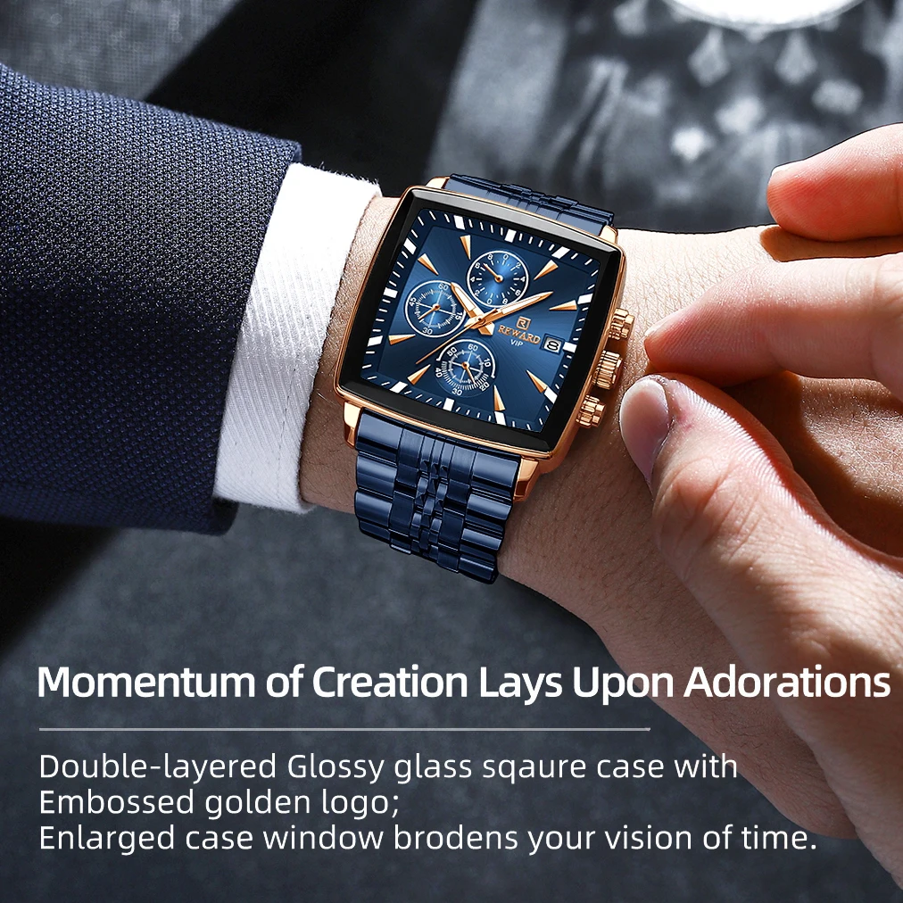 مكافأة 81100 العلامة التجارية موضة ساحة ساعة كوارتز رجالية فاخرة الصلب قطاع الأعمال التلقائي تاريخ كرونوغراف ساعات للرجل