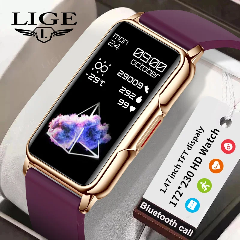 LIGE Smart Watch Men Women 1.47-inch Touch Fitness Tracker Music fitness exercise Waterproof Smartwatch For Huawei Xiaomi Phone