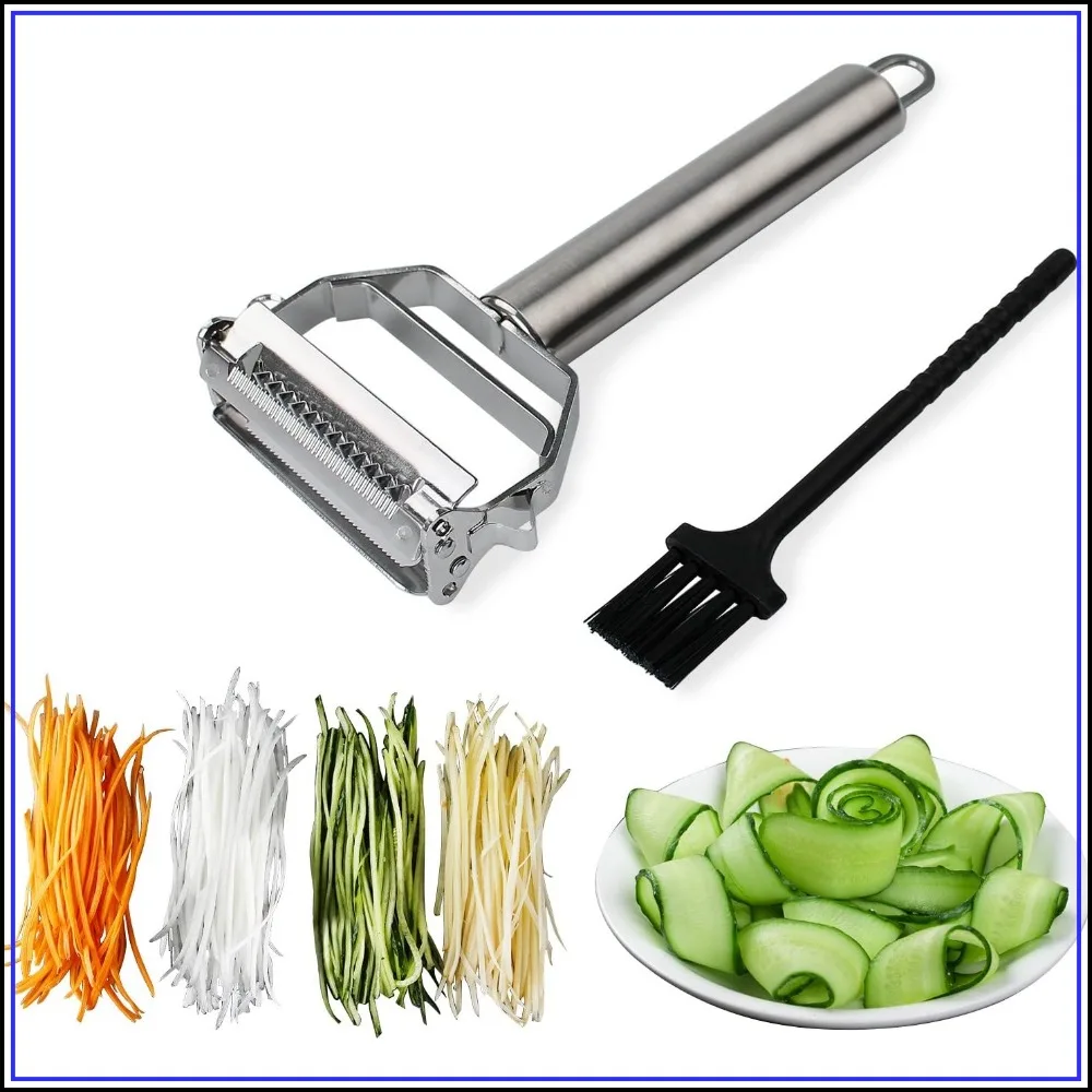3 in 1 Y Peeler for Fruit Veggie - Stainless Steel Julienne Peeler with Cleaning Brush, Kitchen Tool for Carrot Cucumber Zucchini