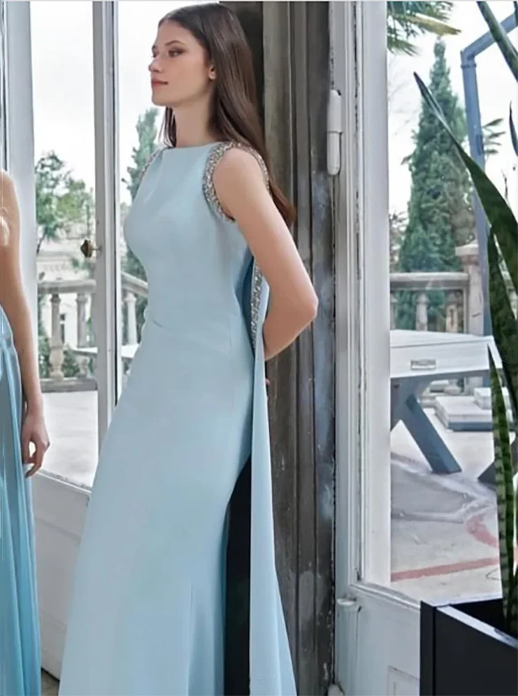 

Customized Baby Blue Mermaid Sleeveless Evening Dresses Wedding Prom Dress High Quality Formal Occasion Party Gown for Women