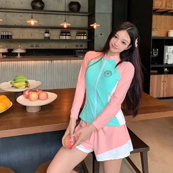 wisuwore 2023 New Women Sports Swimwear Rash Guard Long Sleeve Split Swimsuit Slim Surfing Swimwear Diving Suit