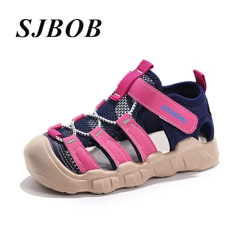 

New Red Roman Sandals Girls Shoes Hook Loop Beach Shoes Kids Sandals Closed Toe Outdoor Sports Sandals For Boys chaussure enfant