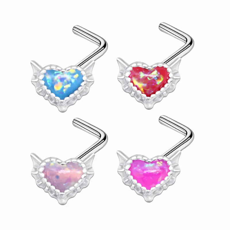 Surgical Steel Nose Rings for Women Stainless Steel Nose Piercing L Bend Pin Jewelry Glitter Heart Pink Blude Body Jewelry