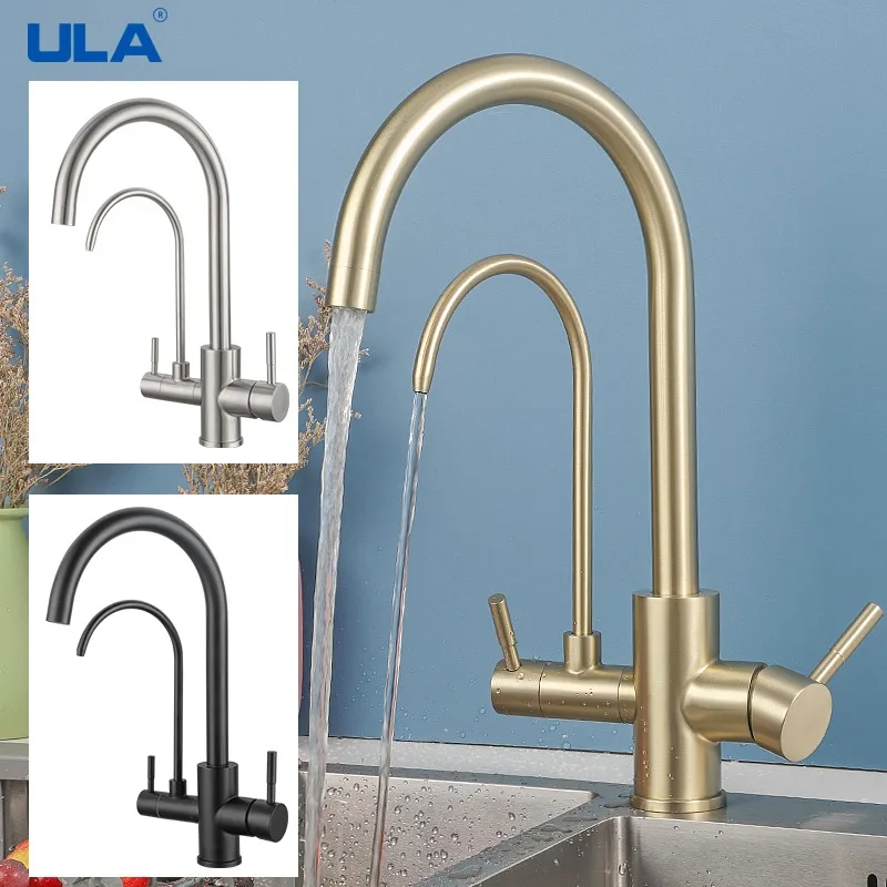 

ULA Filtered Kitchen Faucets Hot and Cold Drinking Water 3-ways Filter Kitchen Sink Mixer 360 Rotation Taps Crane Dual Handle
