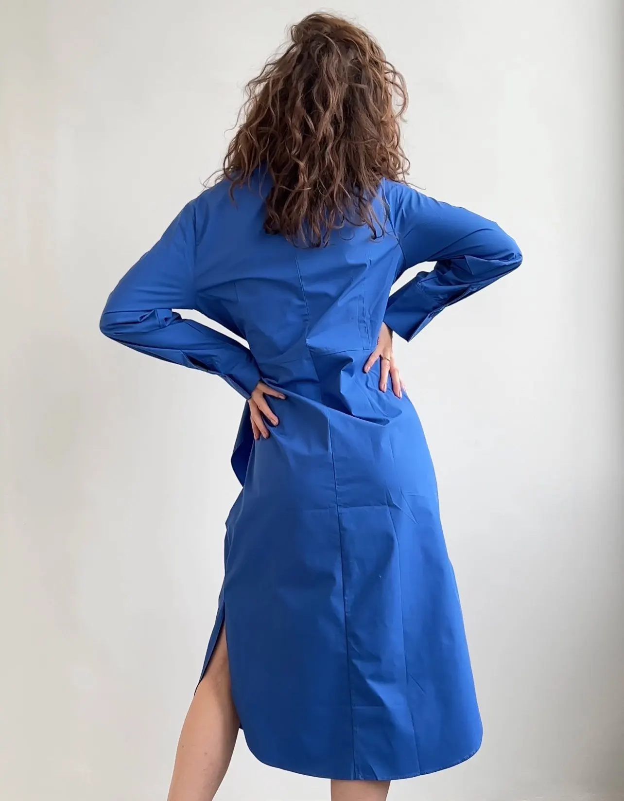 Garaouy 2022 Spring Fashion Women Blue Shirt Dress With Slash Vintage Long Sleeve Office Ladies Midi Dress Sundress Robe Mujer