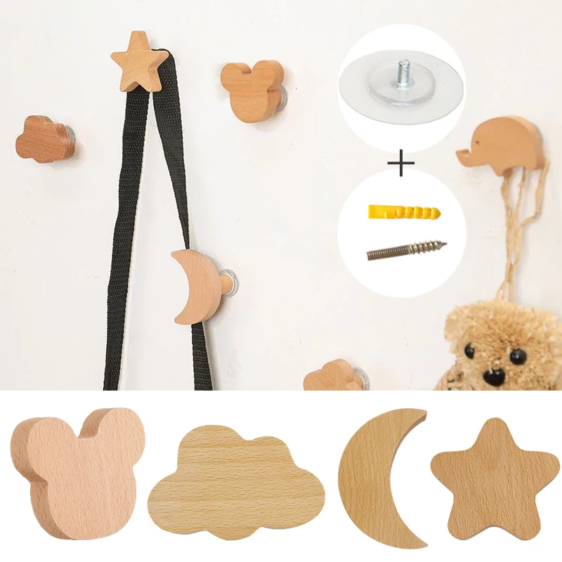 Creative Animal Cute Hook Japanese Adhesive Hook Star Moon Hanging Clothes Hook Nordic Hanging Decorative Handle Multifunctional