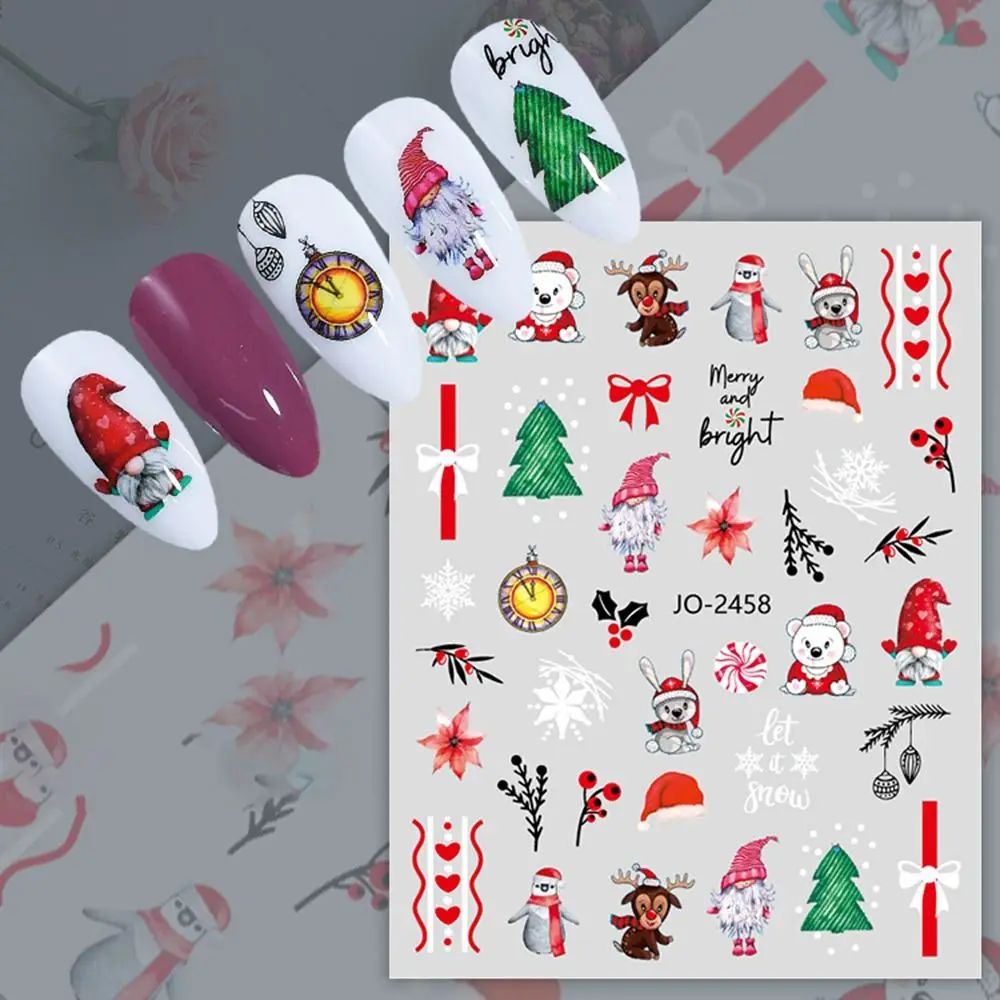 DIY pegatina navideña de dibujos animados para decoración de uñas, bonitas calcomanías para manicura de invierno, pegatinas simples para esmalte de uñas de Papá Noel, manicura