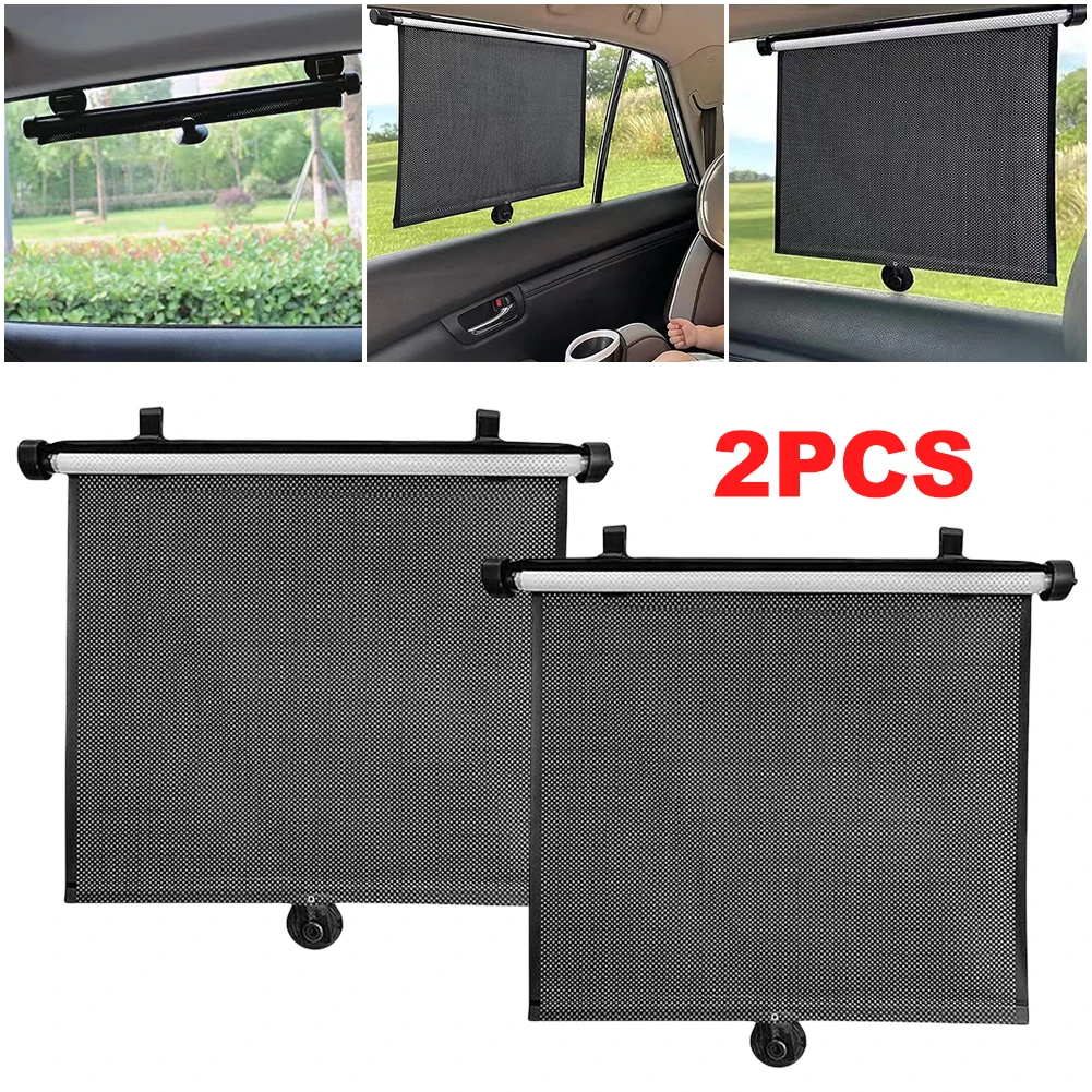 

2Pcs Car Retractable Sunshade Curtain 15 Inch Side Window Heat Insulating Roll Up Sun Protection