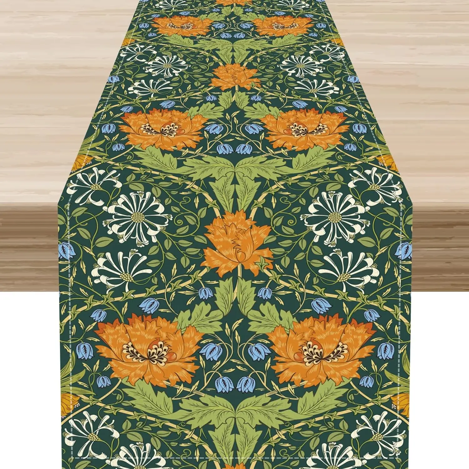 

Retro Forest Flowers Plants Linen Table Runner Holiday Party Decor Reusable Rustic Floral Printed Table Runners Home Decorations