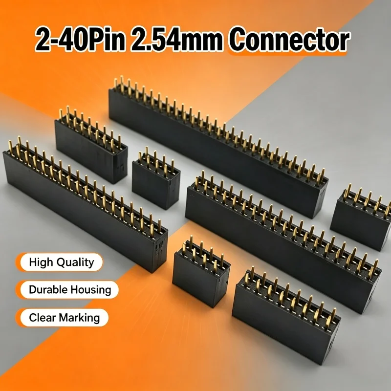 10pcs 2.54mm Double Row Straight Female 2-40P Pin Header Socket Connector 2x2/3/4/5/6/7/8/9/10/12/14/16/18/20/25/30/40Pin