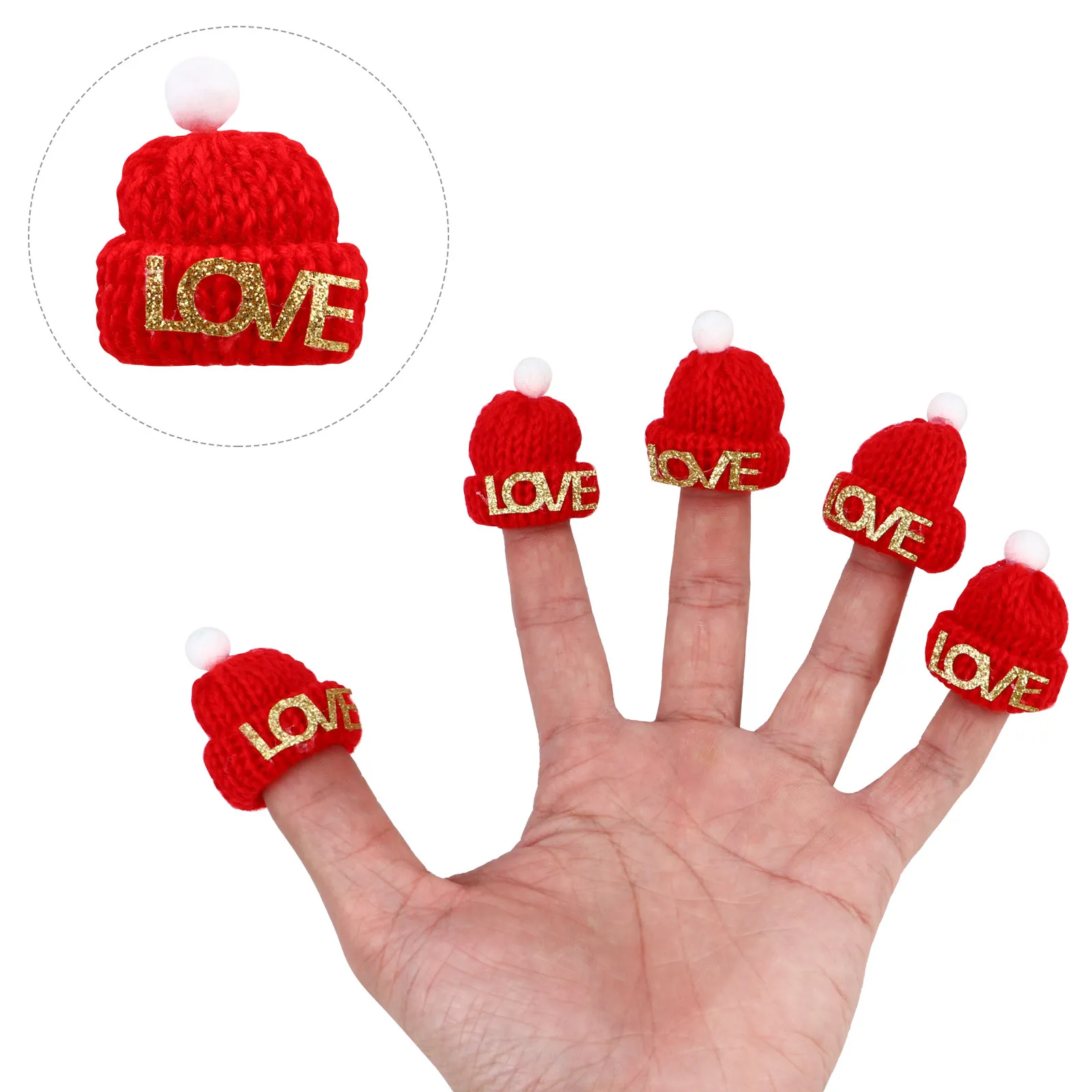 10 Piezas de Gorros de Dedo Tejidos con Diseño de Letras Doradas con Temática Navideña para el Desarrollo Cerebral de los Niños, Habilidades de Comunicación, Interacción Padres-Hijos