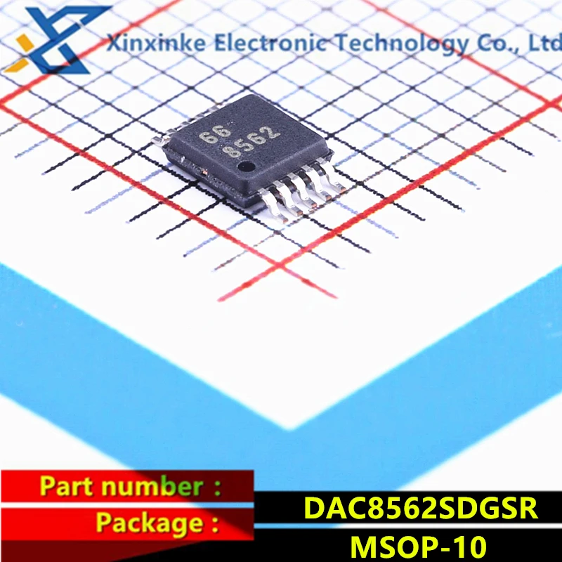 DAC8562SDGSR MSOP-10 Mark:8562 Digital to Analog Converters - DAC 16B,Dual,Lo Pwr Ultra-Lo Glitch DAC Brand New Original