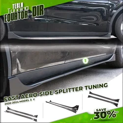 Side Splitter For Tesla 2017-2024 Model 3 Highland, Model 3 Y Carbon Fiber Print Style ABS Plastic Side Skirt Extension Splitter